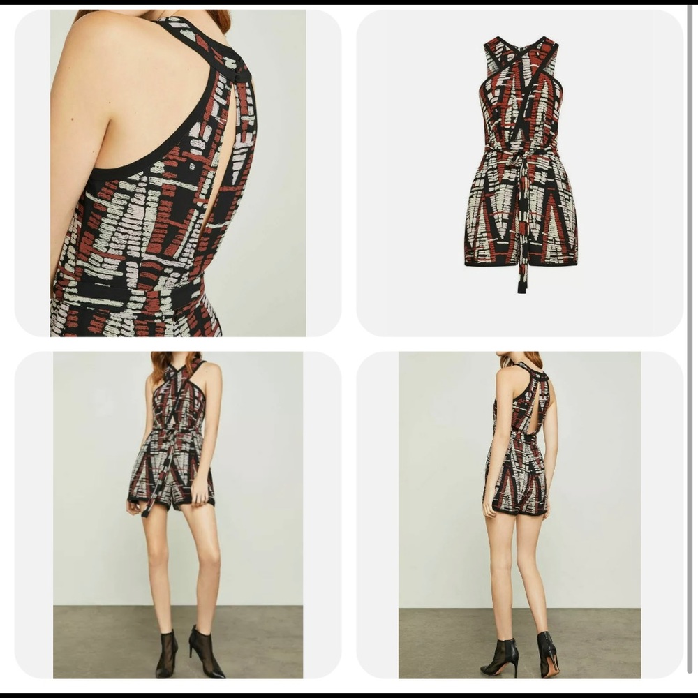 BCBGMaxAzria Black, White & Rust Patterned Sleeveless Romper